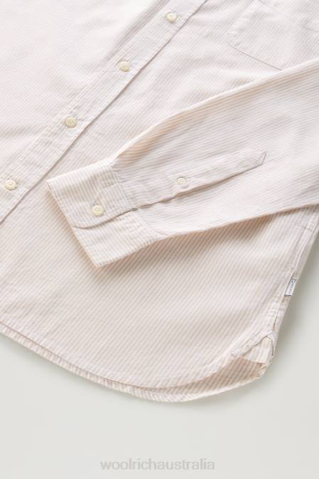 Woolrich Men Striped Shirt in a Linen Cotton Blend Beach Sand Stripe Clothing J026567