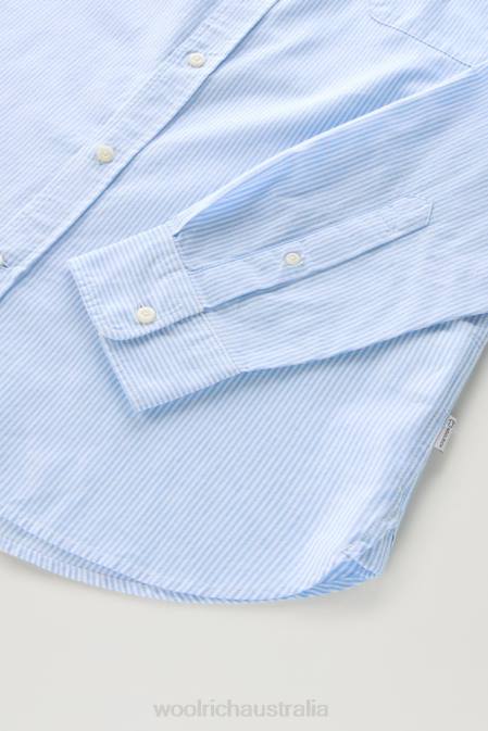 Woolrich Men Striped Shirt in a Linen Cotton Blend Summer Sky Stripe Clothing J026546