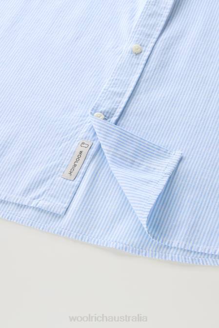 Woolrich Men Striped Shirt in a Linen Cotton Blend Summer Sky Stripe Clothing J026546