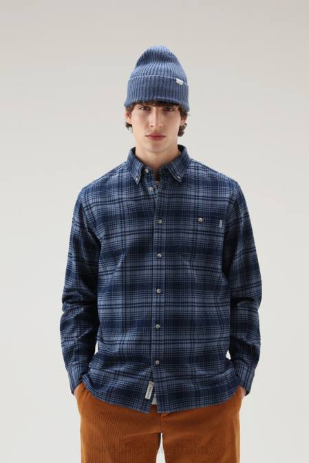Woolrich Men Traditional Flannel Check Shirt Blue Hunting Clothing J026644