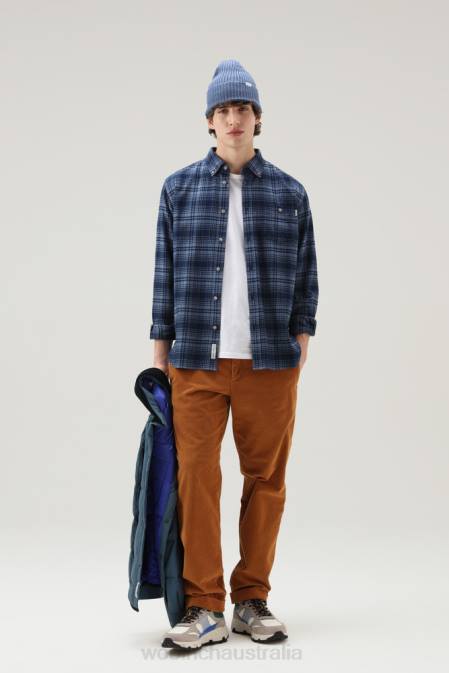 Woolrich Men Traditional Flannel Check Shirt Blue Hunting Clothing J026644