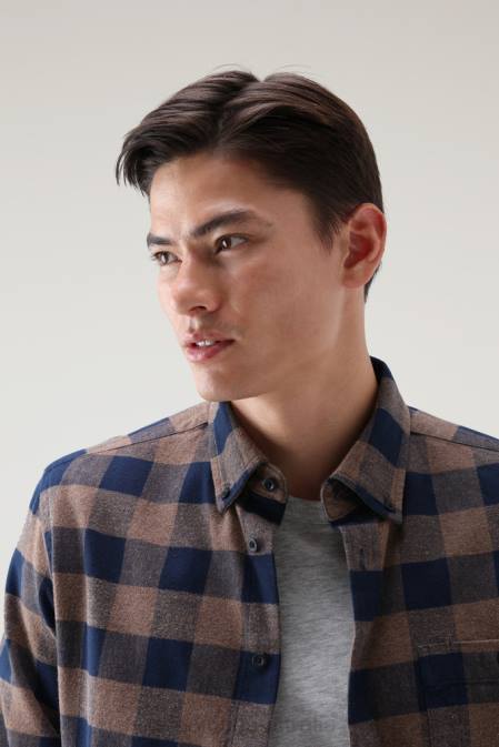 Woolrich Men Trout Run Flannel Check Shirt Brown Buffalo Clothing J026639