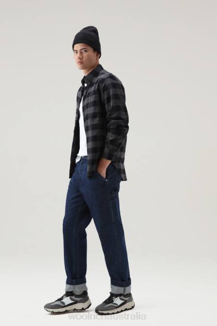 Woolrich Men Trout Run Flannel Check Shirt Charcoal Buffalo Clothing J026643