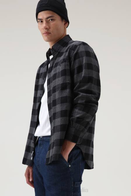 Woolrich Men Trout Run Flannel Check Shirt Charcoal Buffalo Clothing J026643