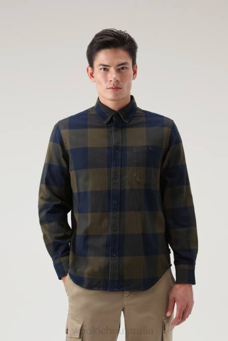 Woolrich Men Trout Run Flannel Check Shirt Dark Green Buffalo Clothing J026736