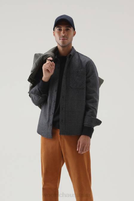 Woolrich Men Wool Blend Trout Run Plaid Flannel Shirt Grey Check Clothing J026847