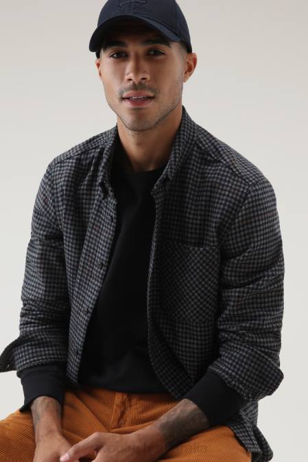 Woolrich Men Wool Blend Trout Run Plaid Flannel Shirt Grey Check Clothing J026847