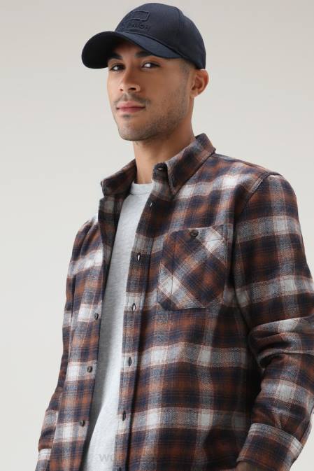 Woolrich Men Wool Blend Trout Run Plaid Flannel Shirt Orange Check Clothing J026843