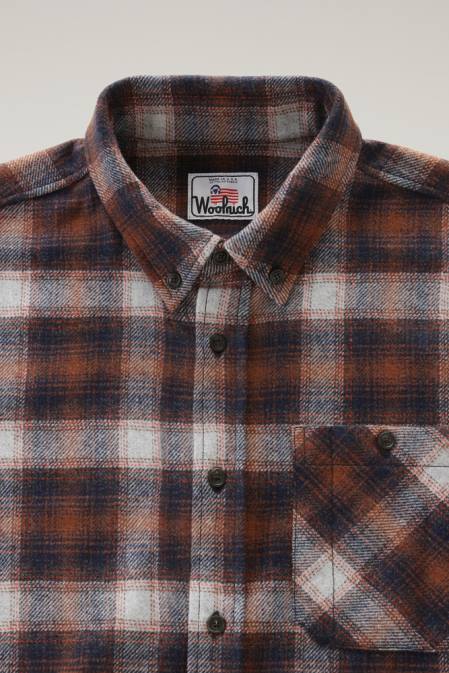 Woolrich Men Wool Blend Trout Run Plaid Flannel Shirt Orange Check Clothing J026843