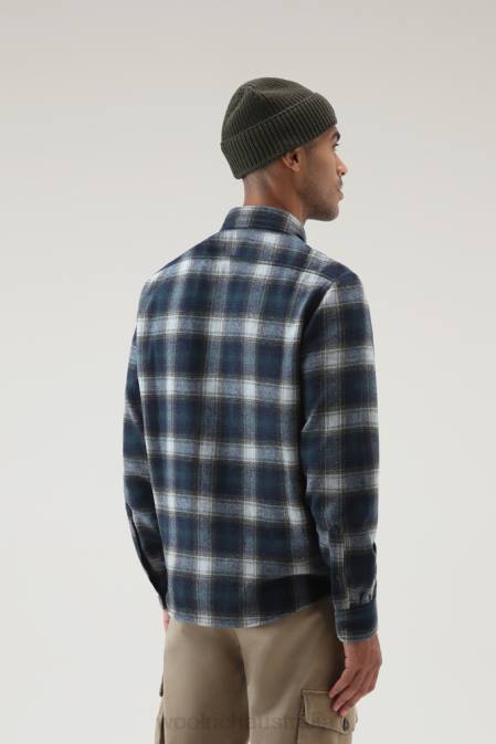 Woolrich Men Wool Blend Trout Run Plaid Flannel Shirt Petrol Check Clothing J026862