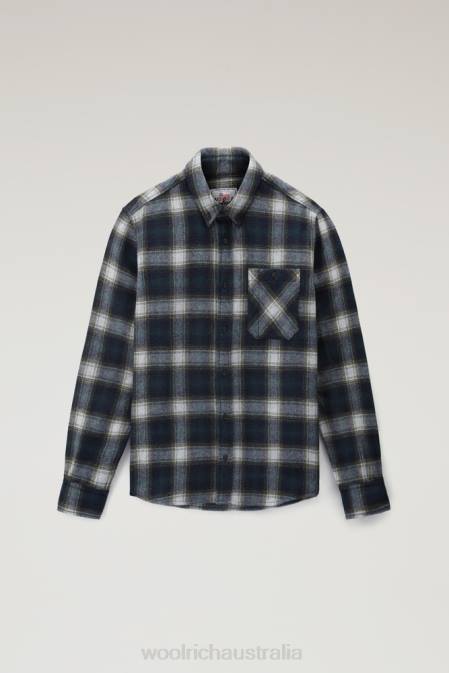 Woolrich Men Wool Blend Trout Run Plaid Flannel Shirt Petrol Check Clothing J026862