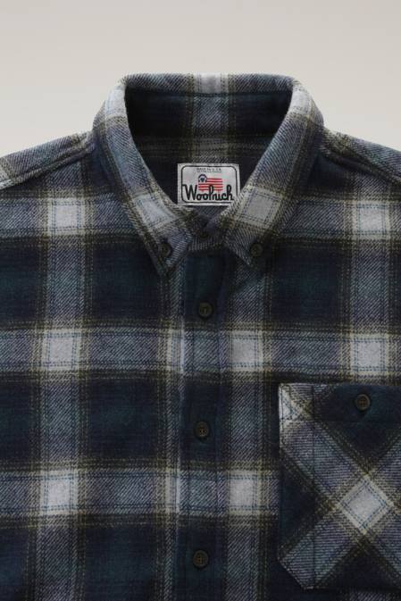Woolrich Men Wool Blend Trout Run Plaid Flannel Shirt Petrol Check Clothing J026862