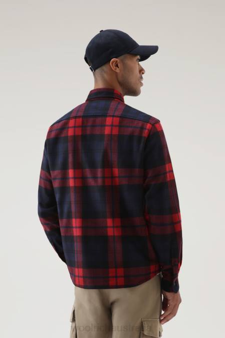 Woolrich Men Wool Blend Trout Run Plaid Flannel Shirt Red Blue Check Clothing J026836