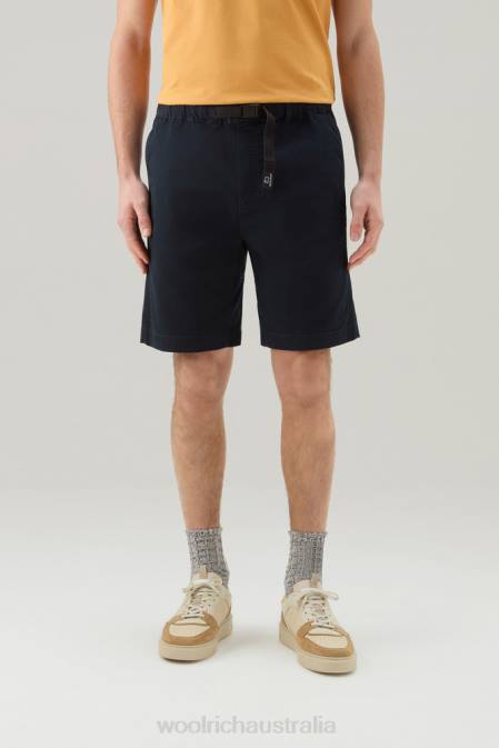 Woolrich Men Garment-Dyed Chino Shorts in Stretch Cotton Melton Blue Clothing J026433