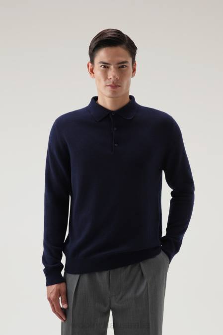Woolrich Men Cashmere Luxe Long Sweater Melton Blue Clothing J026711
