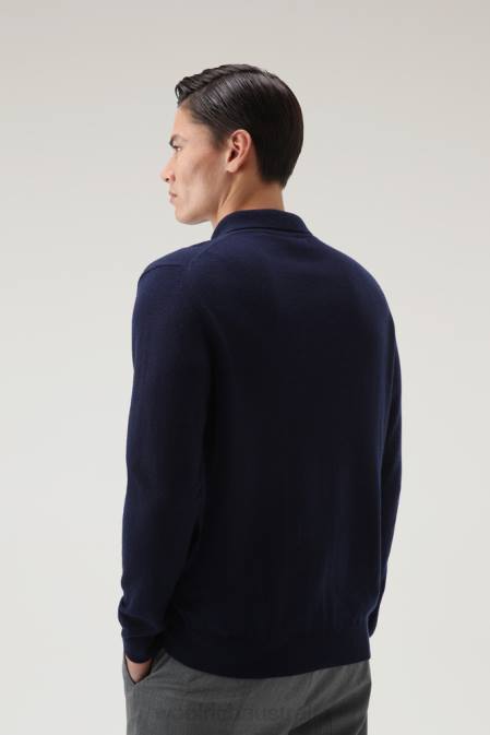 Woolrich Men Cashmere Luxe Long Sweater Melton Blue Clothing J026711