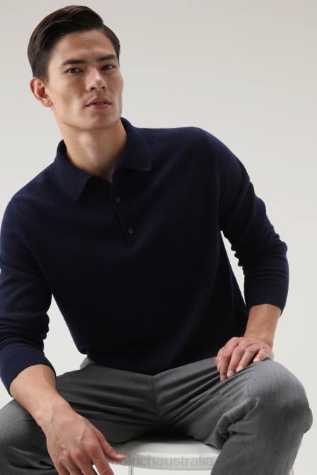 Woolrich Men Cashmere Luxe Long Sweater Melton Blue Clothing J026711