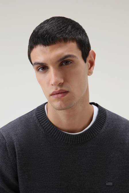 Woolrich Men Classic Crewneck Sweater Charcoal Melange Clothing J026730