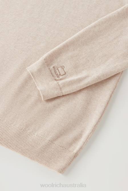 Woolrich Men Crewneck Sweater in Pure Cotton Beige Melange Clothing J026375