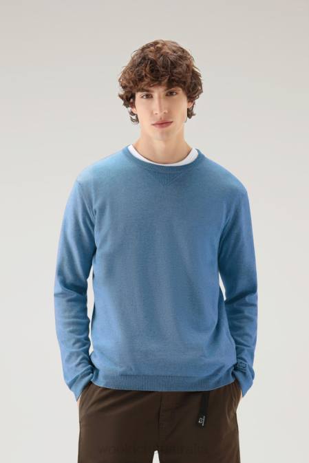 Woolrich Men Crewneck Sweater in Pure Cotton Campanula Melange Clothing J026526