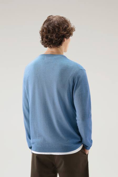 Woolrich Men Crewneck Sweater in Pure Cotton Campanula Melange Clothing J026526