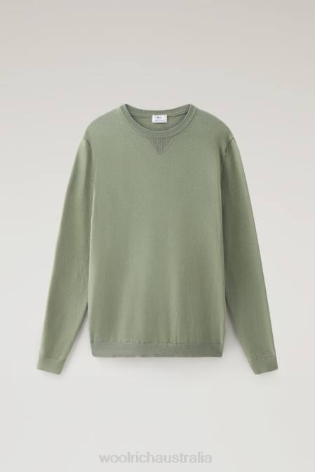 Woolrich Men Crewneck Sweater in Pure Cotton Dark Green Clothing J026517