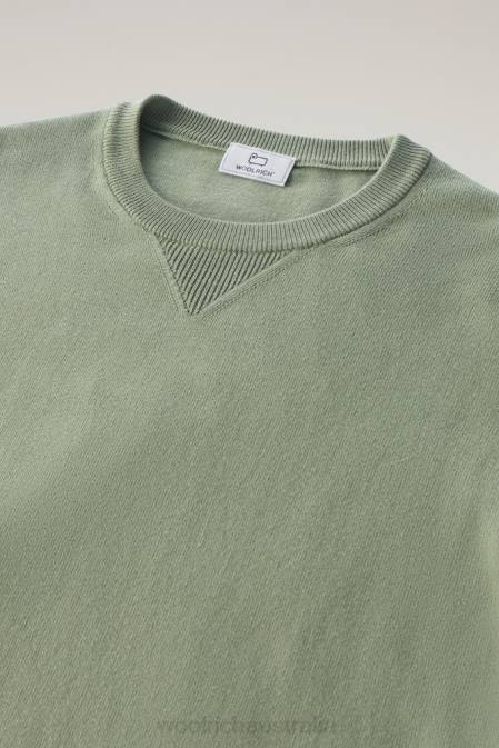 Woolrich Men Crewneck Sweater in Pure Cotton Dark Green Clothing J026517