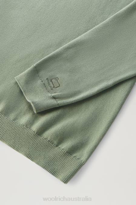 Woolrich Men Crewneck Sweater in Pure Cotton Dark Green Clothing J026517