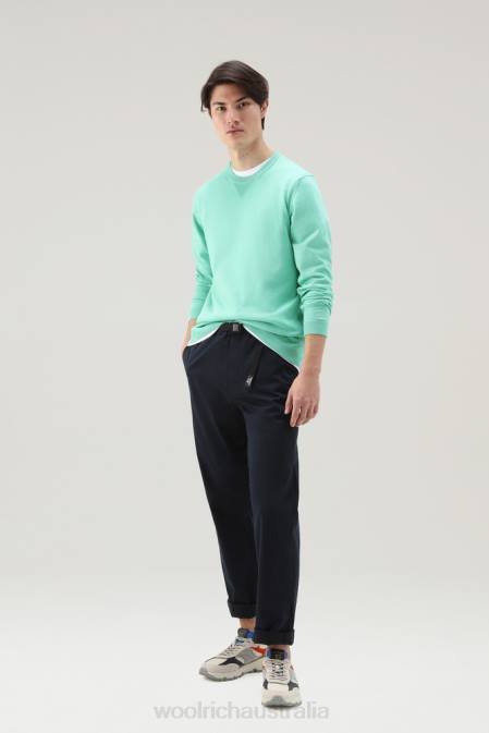 Woolrich Men Crewneck Sweater in Pure Cotton Harbor Green Clothing J026508