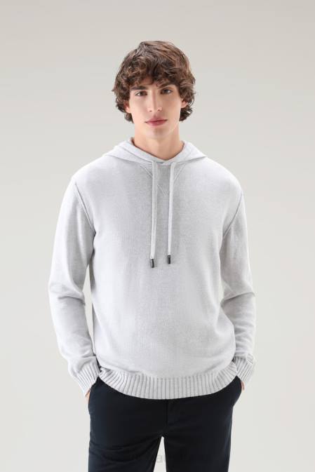Woolrich Men Sweater in Pure Cotton with Hood Grey Melange Clothing J026393