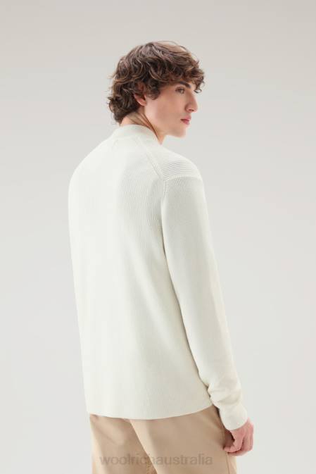 Woolrich Men Zip-up Sweater in Pure Cotton Bright White Clothing J026402