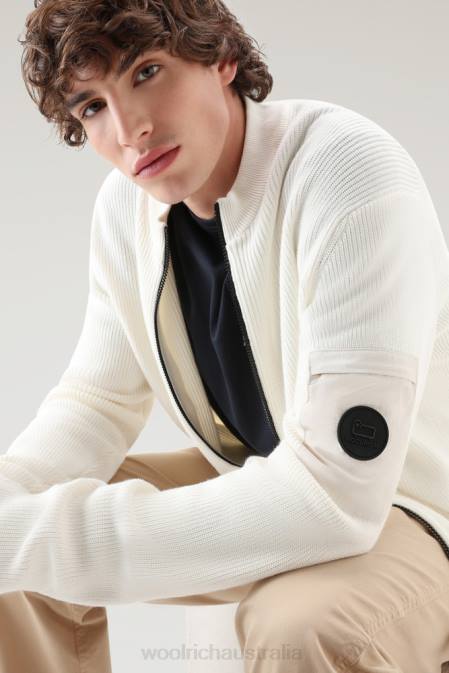 Woolrich Men Zip-up Sweater in Pure Cotton Bright White Clothing J026402