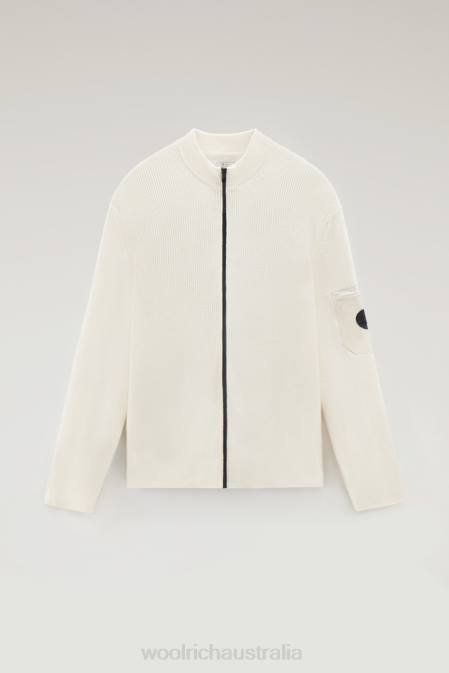 Woolrich Men Zip-up Sweater in Pure Cotton Bright White Clothing J026402