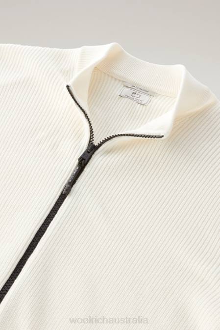 Woolrich Men Zip-up Sweater in Pure Cotton Bright White Clothing J026402
