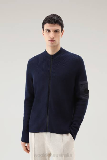 Woolrich Men Zip-up Sweater in Pure Cotton Dark Navy Clothing J026569