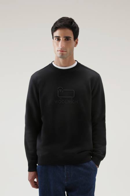 Woolrich Men Classic Fleece Crewneck with Embroidered Logo Black Clothing J026728