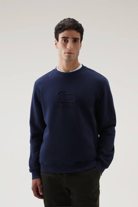 Woolrich Men Classic Fleece Crewneck with Embroidered Logo Dark Blue Clothing J026688