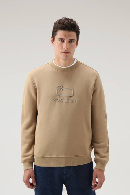 Woolrich Men Classic Fleece Crewneck with Embroidered Logo Gold Khaki Clothing J026713