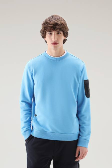 Woolrich Men Crewneck Sweatshirt in Cotton Blend with Pockets Bonnie Blue Clothing J026516