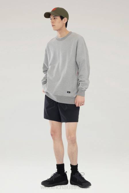 Woolrich Men Crewneck Sweatshirt in a Cotton Fleece and Cordura Nylon Blend Top Grey Clothing J026521