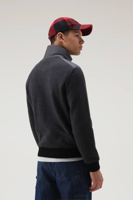 Woolrich Men Hybrid Jacket in Wool Blend with Quilted Front Charcoal Melange Clothing J026725