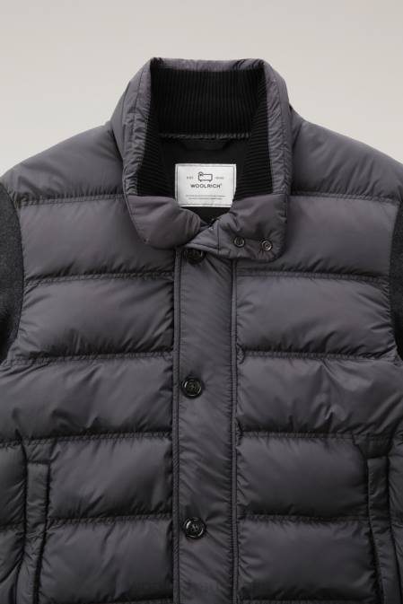 Woolrich Men Hybrid Jacket in Wool Blend with Quilted Front Charcoal Melange Clothing J026725