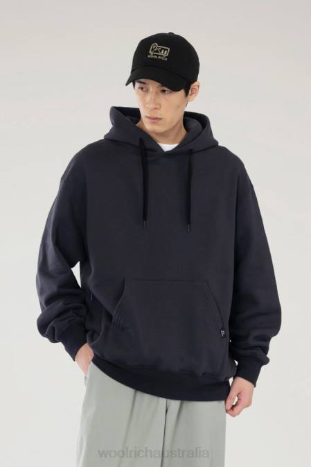 Woolrich Men Mountain Hoodie in a Cotton Fleece and Cordura Nylon Blend Charcoal Clothing J026535