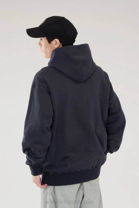 Woolrich Men Mountain Hoodie in a Cotton Fleece and Cordura Nylon Blend Charcoal Clothing J026535