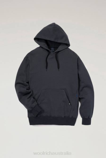 Woolrich Men Mountain Hoodie in a Cotton Fleece and Cordura Nylon Blend Charcoal Clothing J026535