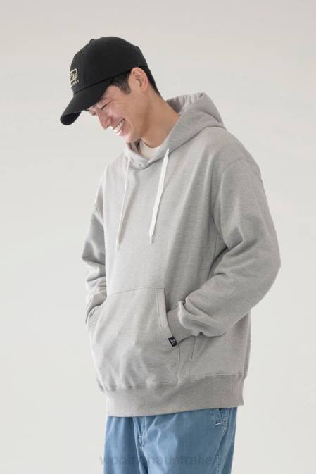 Woolrich Men Mountain Hoodie in a Cotton Fleece and Cordura Nylon Blend Top Grey Clothing J026532