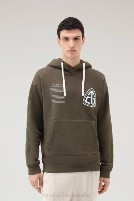 Woolrich Men Trails Hoodie in Pure Cotton Dark Green Clothing J026419