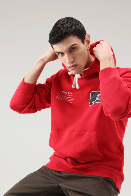 Woolrich Men Trails Hoodie in Pure Cotton Sky Red Clothing J026490