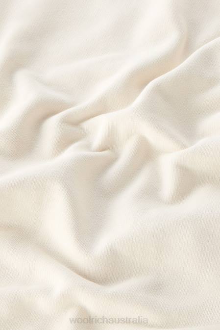 Woolrich Men Varsity Crewneck in Garment-Dyed Pure Cotton Fleece Milky Cream Clothing J026503