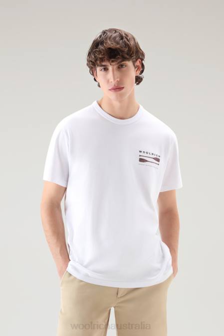 Woolrich Men Lakeside T-shirt in Pure Cotton Jersey with Back Print Bright White Clothing J026381